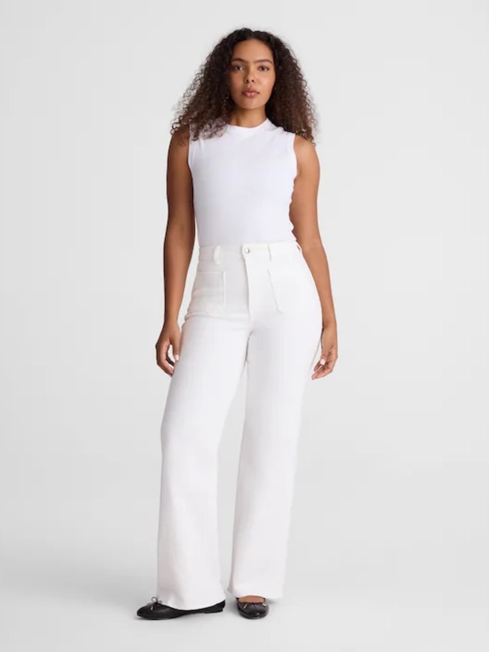 Madewell The Curvy Emmy Wide-Leg Jean in Super Stretch Denim Tile White 32 NWT